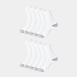 STR | Hanes Women's 10pk Cushioned Crew Socks - White 5-9: Polyester, Cotton, Nylon, Spandex, Reinforced Heel & Toe