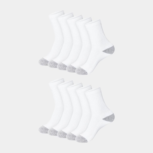 STR | Hanes Women's 10pk Cushioned Crew Socks - White 5-9: Polyester, Cotton, Nylon, Spandex, Reinforced Heel & Toe