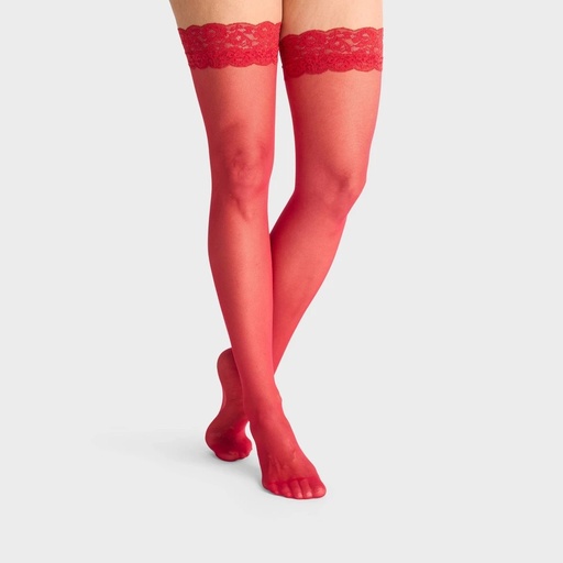 STR | Sheer Thigh High with Lace Hosiery - Auden™ Stoplight Red M/L