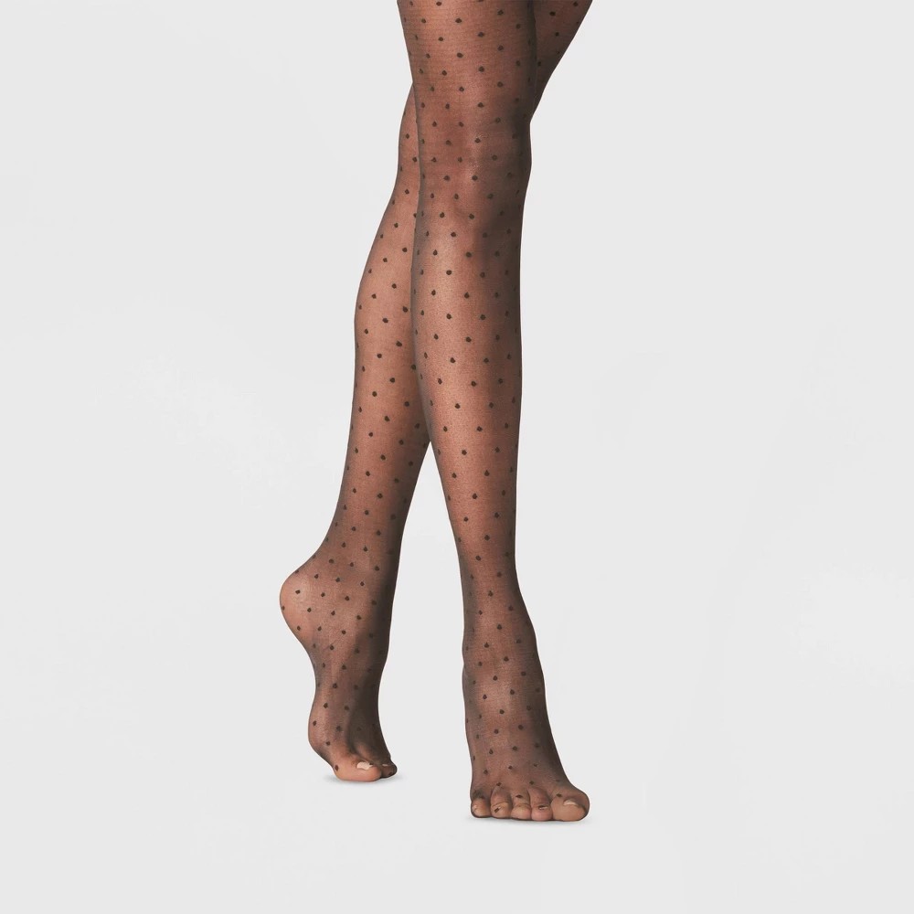 STR | Women's Polka Dot Sheer Tights - A New Day™ Black 1X/2X: High Waisted, Classic Pattern, Knit Construction