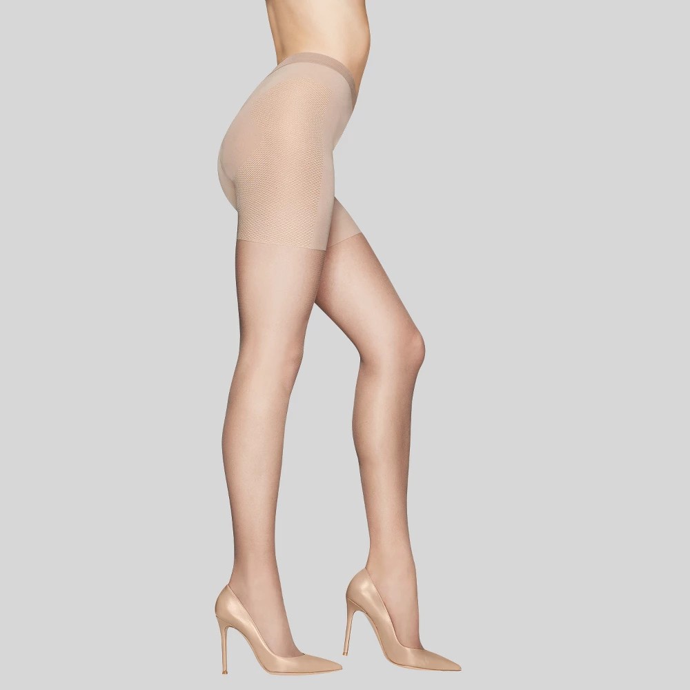 STR | Hanes Premium Women's Silky Sheer Control Top Pantyhose - Nude L: High Waisted Nylon Spandex Hosiery, Solid Knit Design