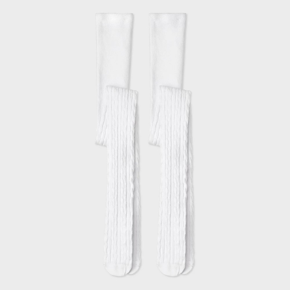 STR | Girls' 2pk Cotton Tights - Cat & Jack™ White M