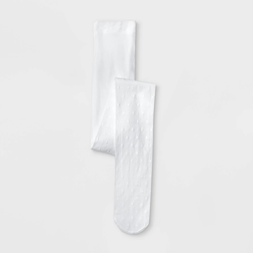 STR | Girls' High Waisted Swiss Dot Tights - Cat & Jack™ Fresh White M: Nylon Spandex Knit, Cotton Gusset
