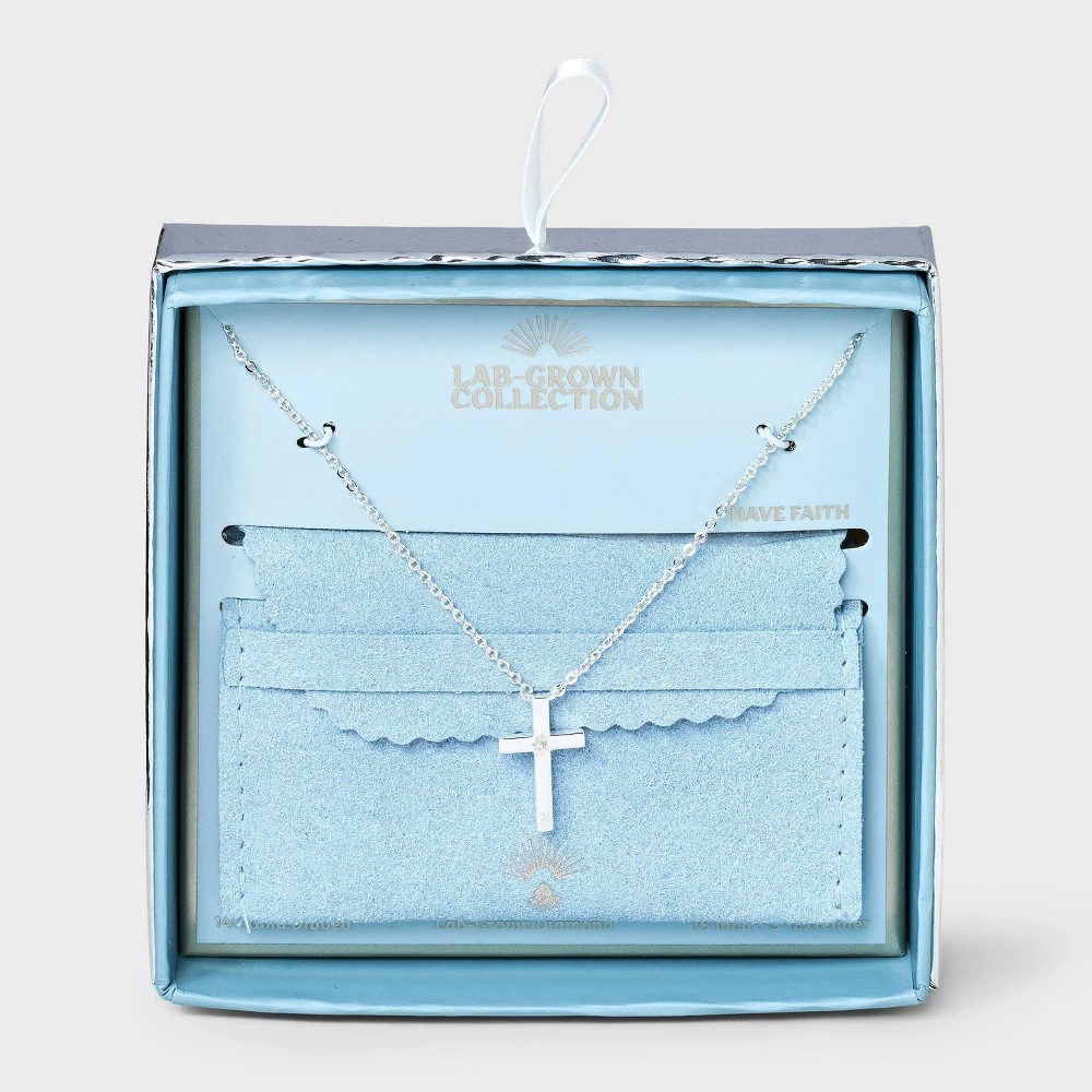 STR | Silver Plated Lab-Grown Diamond Cross Pendant Necklace - Silver