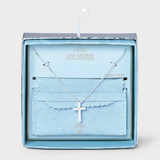 STR | Silver Plated Lab-Grown Diamond Cross Pendant Necklace - Silver