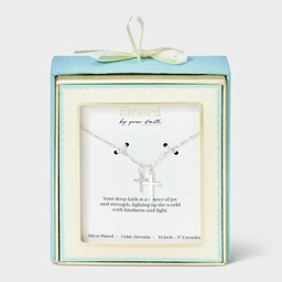 STR | Silver Plated Cubic Zirconia Cross Necklace - Silver