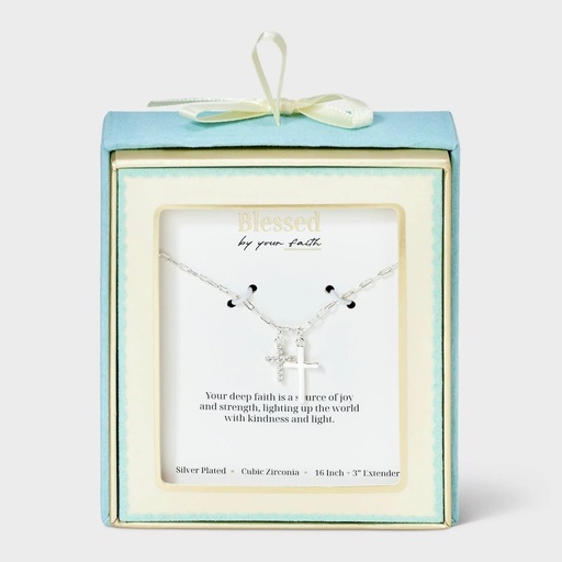 STR | Silver Plated Cubic Zirconia Cross Necklace - Silver
