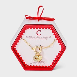 STR | 14K Gold Dipped Cubic Zirconia Valentines Puffy Heart Charm C Initial Necklace - A New Day™ Gold