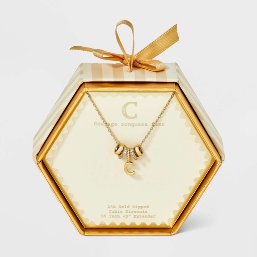 STR | 14K Gold Dipped Cubic Zirconia Rondelle C Initial Necklace - A New Day™ Gold