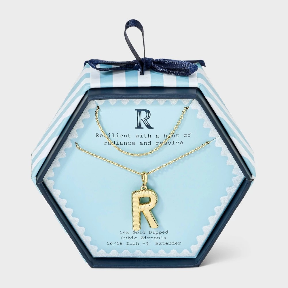 STR | 14K Gold Dipped Cubic Zirconia Duo R Initial Multi-Strand Necklace - A New Day™ Gold