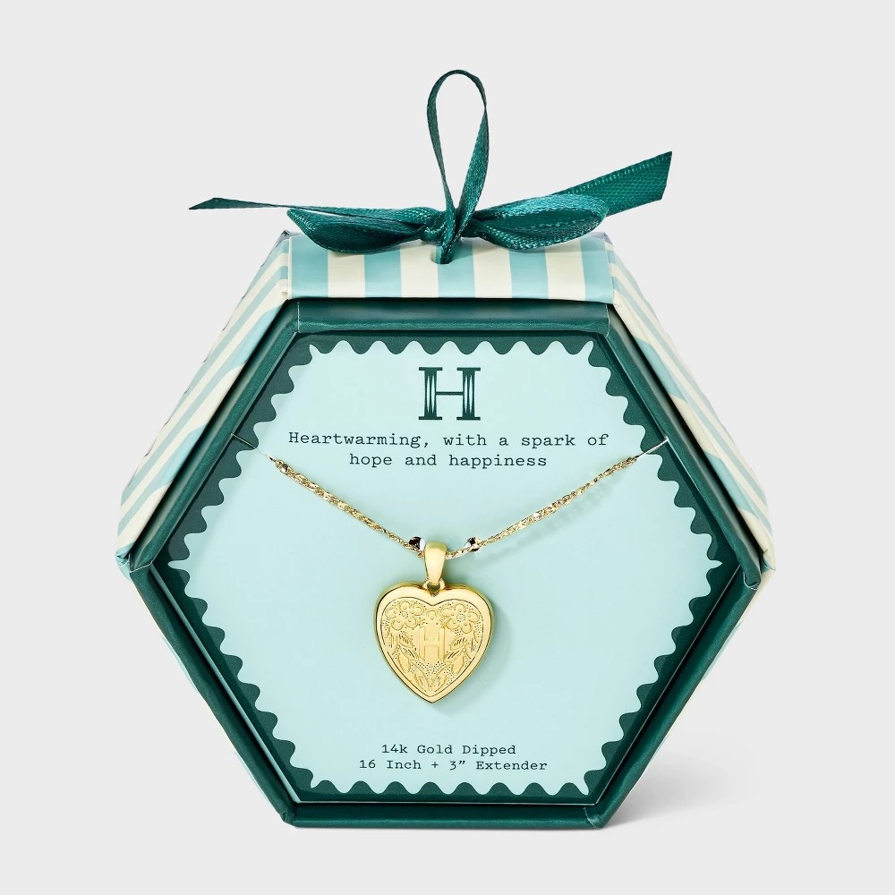 STR | 14K Gold Dipped Heart Charm H Initial Necklace - A New Day™ Gold