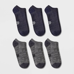 STR | Men's Light Weight Tonal Random Feed Socks 6pk - All In Motion™ Navy Blue/Gray 6-12: Recycled Polyester, Arch Support