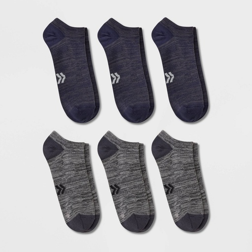 STR | Men's Light Weight Tonal Random Feed Socks 6pk - All In Motion™ Navy Blue/Gray 6-12: Recycled Polyester, Arch Support