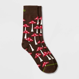 STR | Pair of Thieves Men's Mushroom Print Cushion Crew Socks - Brown 6-12