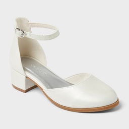 STR | Kids' Hazel Dress Heels - art class™ White 5: Ankle Strap, Adjustable Buckle, Block Heel, Closed Round Toe, Medium Width