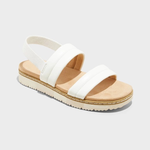 STR | Kids' Kailan Footbed Sandals - Cat & Jack™ White 2: Pull-On Slip-On with Elastic Gore, Contoured Footbed, Open Round Toe
