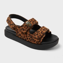 STR | Kids' Verity Platform Hardware Sandals - art class™ Light Brown 2: Leopard Spot, Faux Suede, Open Toe