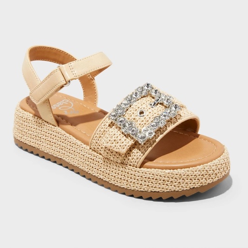STR | Kids' Zinnia Platform Raffia Buckle Sandals - art class™ Beige 5: Adjustable Strap, Wedge Heel, Open Toe