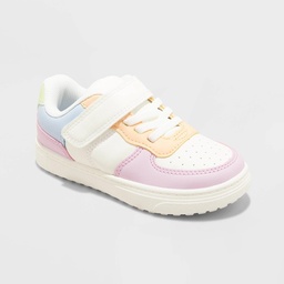 STR | Toddler Jaid Solid Court Sneakers - Cat & Jack™ White/Blue/Pink 6T: Faux Leather, Hook and Loop, Non-Marking Sole