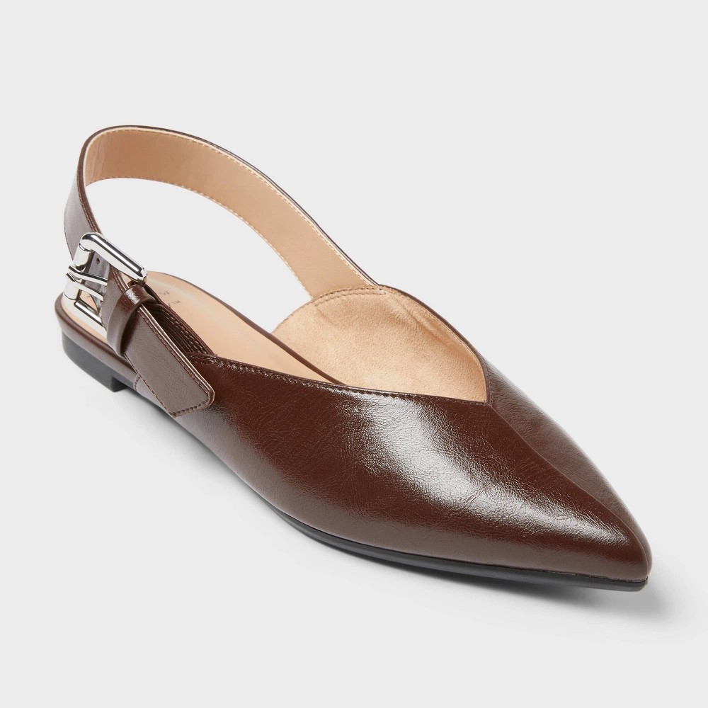 STR | Women’s Victoria Sling Back Side Buckle Flats with Memory Foam Insole – A New Day™ Brown 7.5