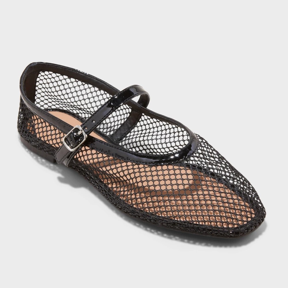 STR | Women's Issa Mesh Mary Jane Ballet Flats with Memory Foam Insole - A New Day™ Jet Black 11: Medium Width, Closed Almond Toe, Pull-On Style