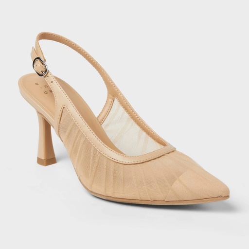 STR | Women’s Abigail Pleated Mesh Sling Back Heels – A New Day™ Tan 9.5