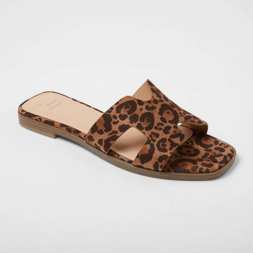 STR | Women's Nina H-Band Slide Sandals - A New Day™ Brown 10: Leopard Spot, Open Toe, Block Heel