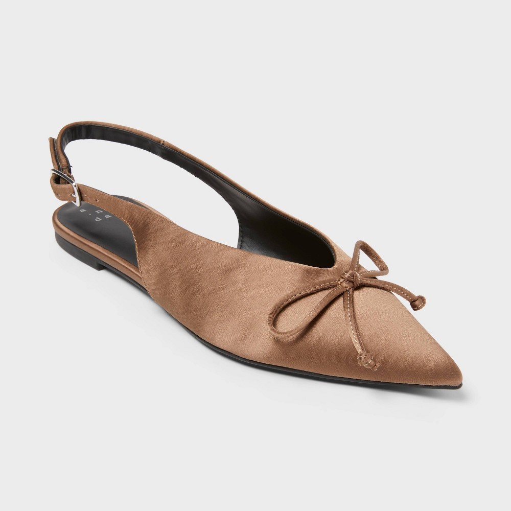 STR | Women’s Camille Satin Slingback Bow Flats - A New Day™ Taupe 9.5