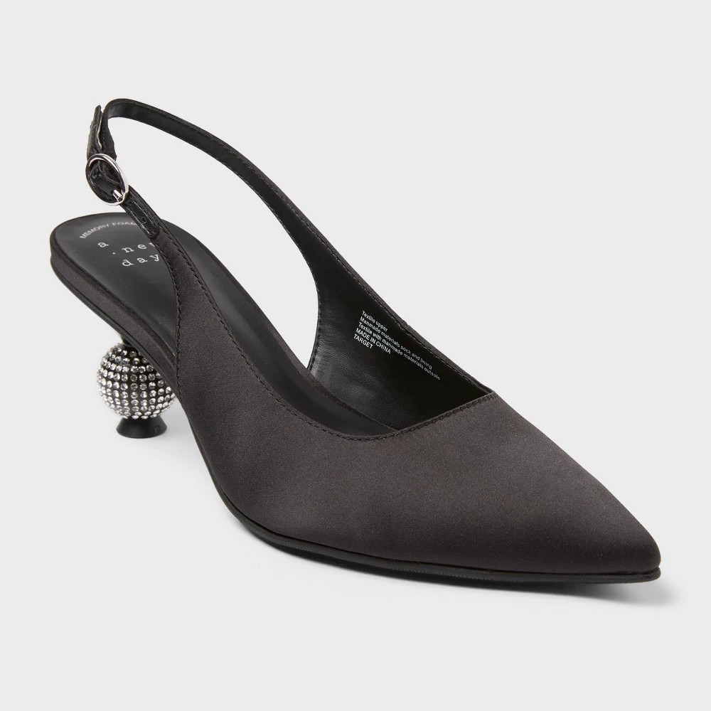 STR | Women’s Simone Rhinestone Ball Heels - A New Day™ Black 7