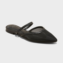 STR | Women's Vienna Mesh Mule Flats - A New Day™ Black 8.5: Slip-On, Memory Foam Insole, Pointed Toe, Textured Outsole