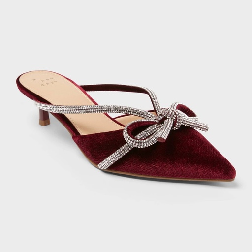 STR | Women’s Gwen Rhinestone Bow Heels - A New Day™ Burgundy 10