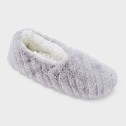 STR | Women's Diagonal Stripe Textured Faux plush Cozy Pull-On Slipper Socks with Grippers - Auden™ Light Gray S/M: Cushioned Insole