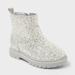 STR | Toddler Flora Chelsea Boots - Cat & Jack™ Silver 7T: Zipper Closure, Flexible Outsole, Round Closed Toe, Medium Width