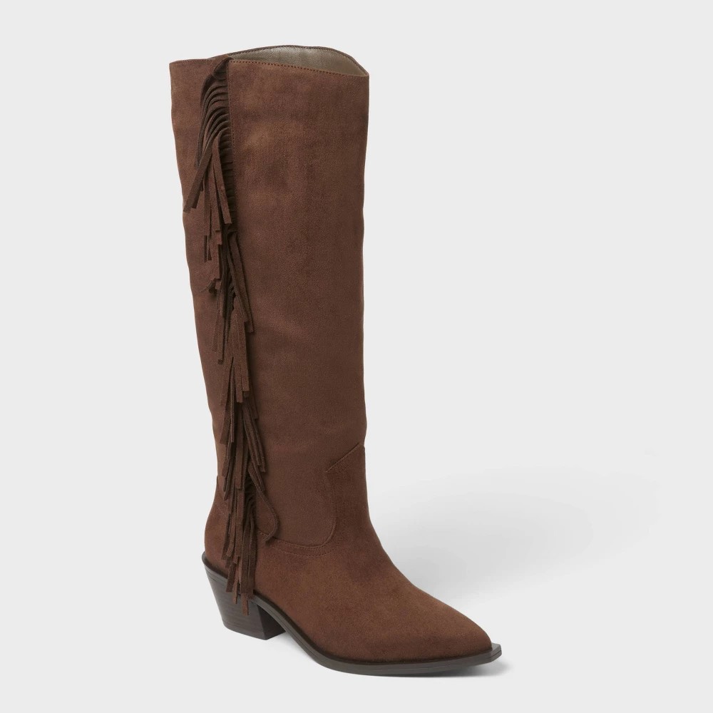 STR | Women’s Patsy Tall Fringe Western Boots with Memory Foam Insole – Universal Thread™ Chocolate 6.5
