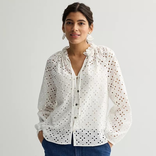 STR | Women's Nine West Ruffle Collar Blouse, Size: XXL, White Knight