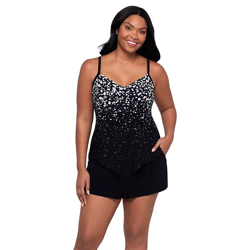 STR | Women's Trimshaper Hank Romper with Adjustable Straps, Size: 14, Black White